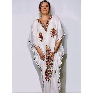 Bohemian Maxi Dress Cover Up w/embroidered Floral pattern